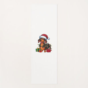 Xmas Lighting Santa Hat Dachshund Dog Christmas Yoga Mat