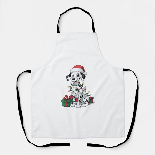 Xmas Lighting Santa Hat Dalmatian Dog Christmas  Apron (Front)