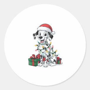 Xmas Lighting Santa Hat Dalmatian Dog Christmas Classic Round Sticker