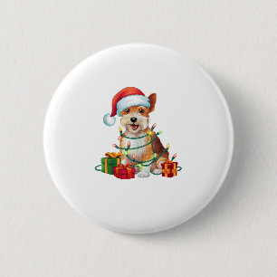 Xmas Lighting Santa Hat Dandie Dinmont Terrier Dog 6 Cm Round Badge