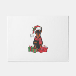 Xmas Lighting Santa Hat Doberman Dog Christmas _3 Doormat