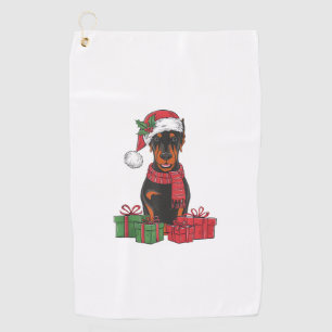 Xmas Lighting Santa Hat Doberman Dog Christmas _3 Golf Towel