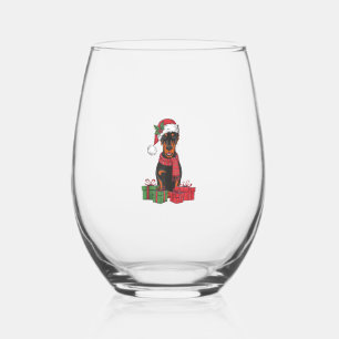 Xmas Lighting Santa Hat Doberman Dog Christmas _3 Stemless Wine Glass