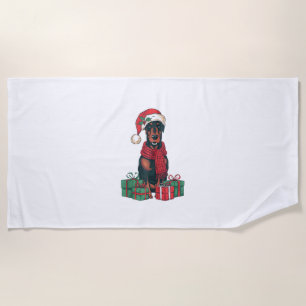 Xmas Lighting Santa Hat Doberman Dog Christmas Beach Towel