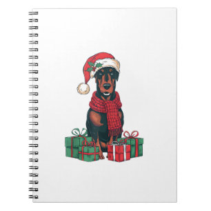 Xmas Lighting Santa Hat Doberman Dog Christmas Notebook
