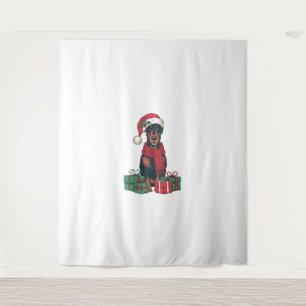Xmas Lighting Santa Hat Doberman Dog Christmas Tapestry