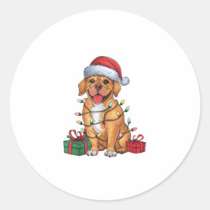 Xmas Lighting Santa Hat Dogue De Bordeaux Dog Chri Classic Round Sticker