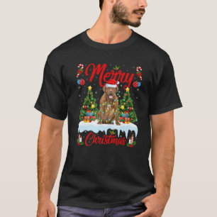 Xmas Lighting Santa Hat Dogue De Bordeaux Dog Chri T-Shirt
