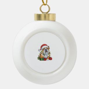 Xmas Lighting Santa Hat English Bulldog Christmas Ceramic Ball Christmas Ornament