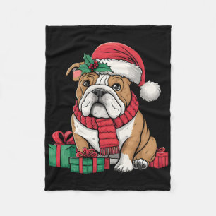 Xmas Lighting Santa Hat English Bulldog Christmas Fleece Blanket