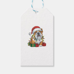 Xmas Lighting Santa Hat English Bulldog Christmas Gift Tags