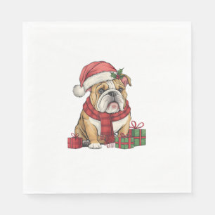 Xmas Lighting Santa Hat English Bulldog Christmas Napkin