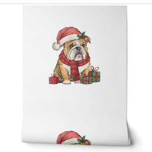 Xmas Lighting Santa Hat English Bulldog Christmas Wallpaper