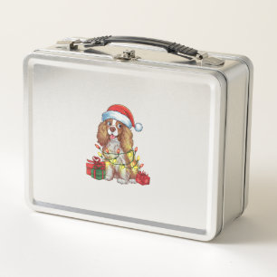 Xmas Lighting Santa Hat English Coonhound Dog Chri Metal Lunch Box