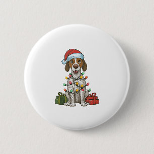 Xmas Lighting Santa Hat English Pointer Dog Christ 6 Cm Round Badge