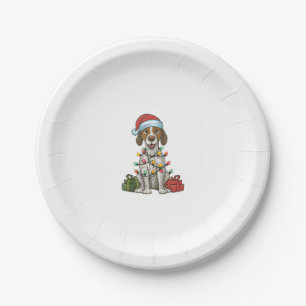 Xmas Lighting Santa Hat English Pointer Dog Christ Paper Plate