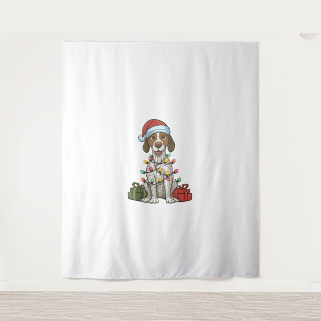 Xmas Lighting Santa Hat English Pointer Dog Christ Tapestry (Front)
