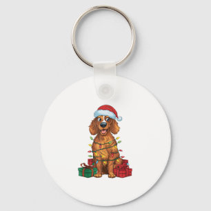 Xmas Lighting Santa Hat English Setter Dog Christm Key Ring