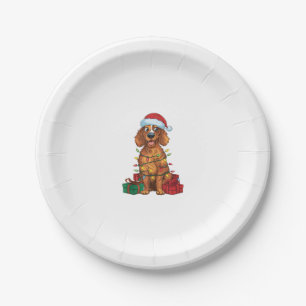 Xmas Lighting Santa Hat English Setter Dog Christm Paper Plate