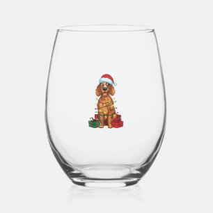Xmas Lighting Santa Hat English Setter Dog Christm Stemless Wine Glass