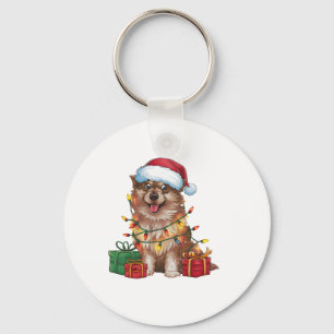 Xmas Lighting Santa Hat Finnish Lapphund Dog Chris Key Ring