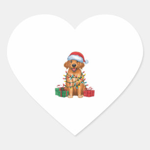 Xmas Lighting Santa Hat Flat Coated Retriever Dog Heart Sticker