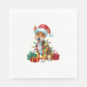 Xmas Lighting Santa Hat Fox Terrier Dog Christmas Napkin