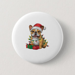 Xmas Lighting Santa Hat French Bulldog Christmas _ 6 Cm Round Badge