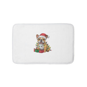 Xmas Lighting Santa Hat French Bulldog Christmas _ Bath Mat