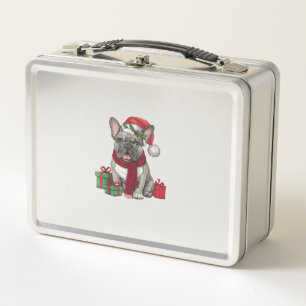 Xmas Lighting Santa Hat French Bulldog Christmas _ Metal Lunch Box