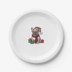 Xmas Lighting Santa Hat French Bulldog Christmas _ Paper Plate
