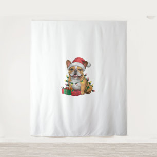Xmas Lighting Santa Hat French Bulldog Christmas _ Tapestry