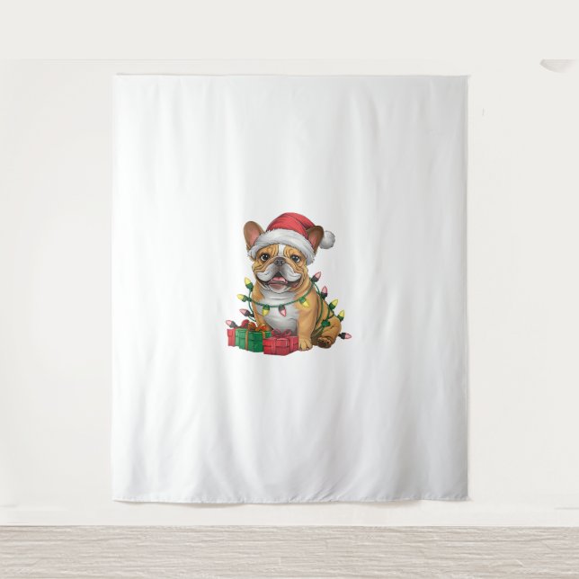 Xmas Lighting Santa Hat French Bulldog Christmas _ Tapestry (Front)