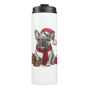 Xmas Lighting Santa Hat French Bulldog Christmas _ Thermal Tumbler
