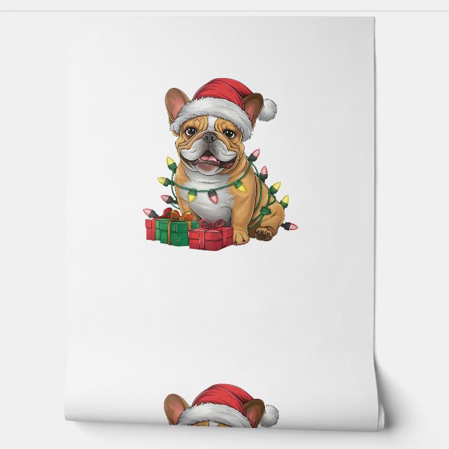 Xmas Lighting Santa Hat French Bulldog Christmas _ Wallpaper (Unrolling)