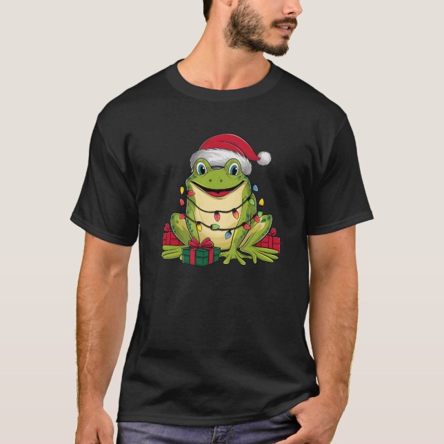 Xmas Lighting Santa Hat Frog Christmas Premium  T-Shirt (Front)