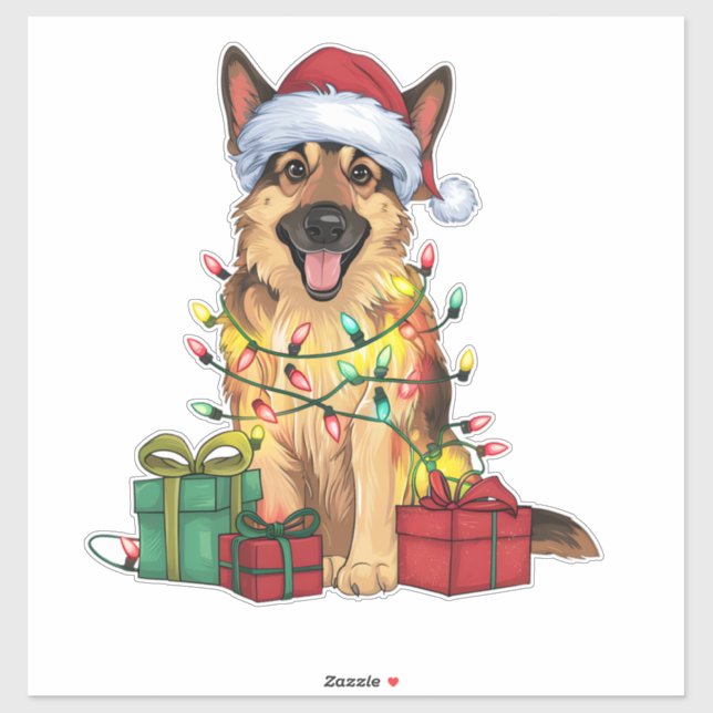 Xmas Lighting Santa Hat German Shepherd Dog Christ (Sheet)