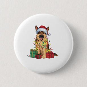Xmas Lighting Santa Hat German Shepherd Dog Christ 6 Cm Round Badge