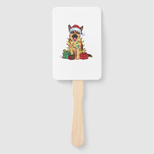 Xmas Lighting Santa Hat German Shepherd Dog Christ Hand Fan