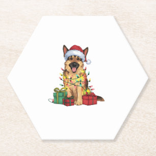 Xmas Lighting Santa Hat German Shepherd Dog Christ Paper Coaster