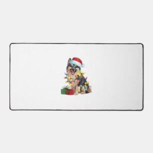 Xmas Lighting Santa Hat German Spitz Dog Christmas Desk Mat