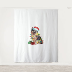 Xmas Lighting Santa Hat German Spitz Dog Christmas Tapestry