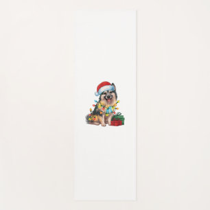 Xmas Lighting Santa Hat German Spitz Dog Christmas Yoga Mat