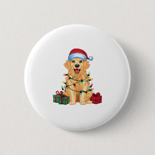 Xmas Lighting Santa Hat Golden Retriever Dog Chris 6 Cm Round Badge