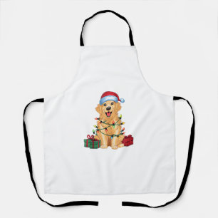 Xmas Lighting Santa Hat Golden Retriever Dog Chris Apron