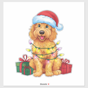 Xmas Lighting Santa Hat Goldendoodle Dog Christmas