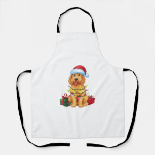 Xmas Lighting Santa Hat Goldendoodle Dog Christmas Apron