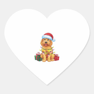 Xmas Lighting Santa Hat Goldendoodle Dog Christmas Heart Sticker