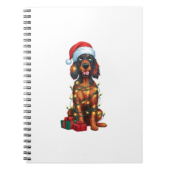 Xmas Lighting Santa Hat Gordon Setter Dog Christma Notebook (Front)