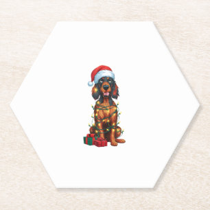 Xmas Lighting Santa Hat Gordon Setter Dog Christma Paper Coaster